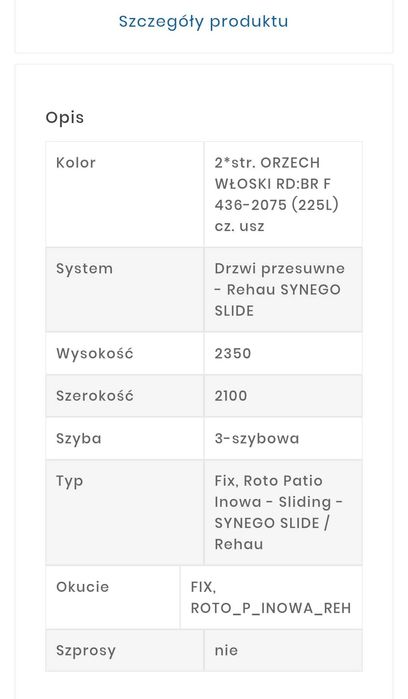 Okno Przesuwne Balkon - OUTLET - NOWE Rehau Orzech Włoski 2100 x 2350