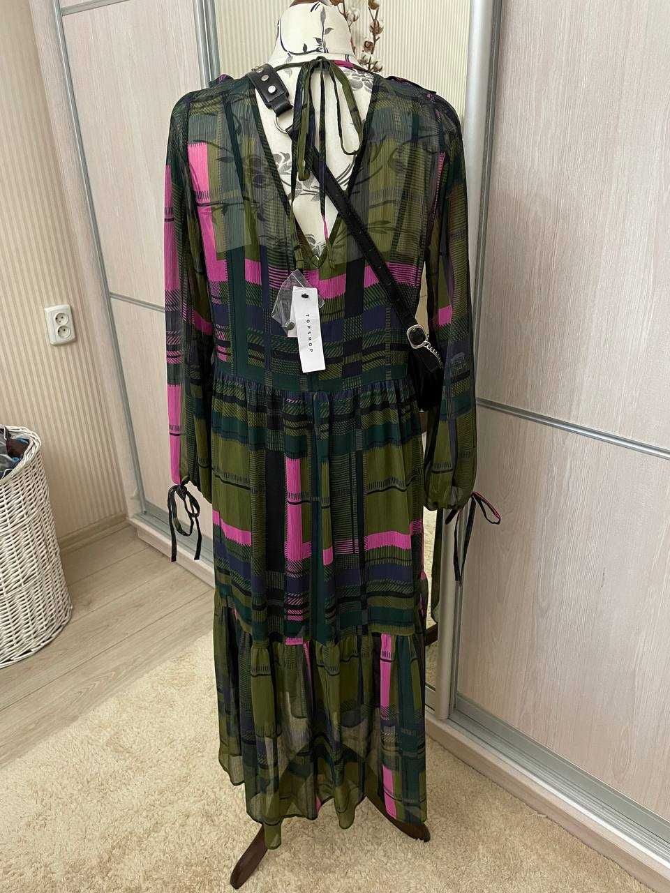 Новое платье Topshop с бирками длинное, зеленое хаки