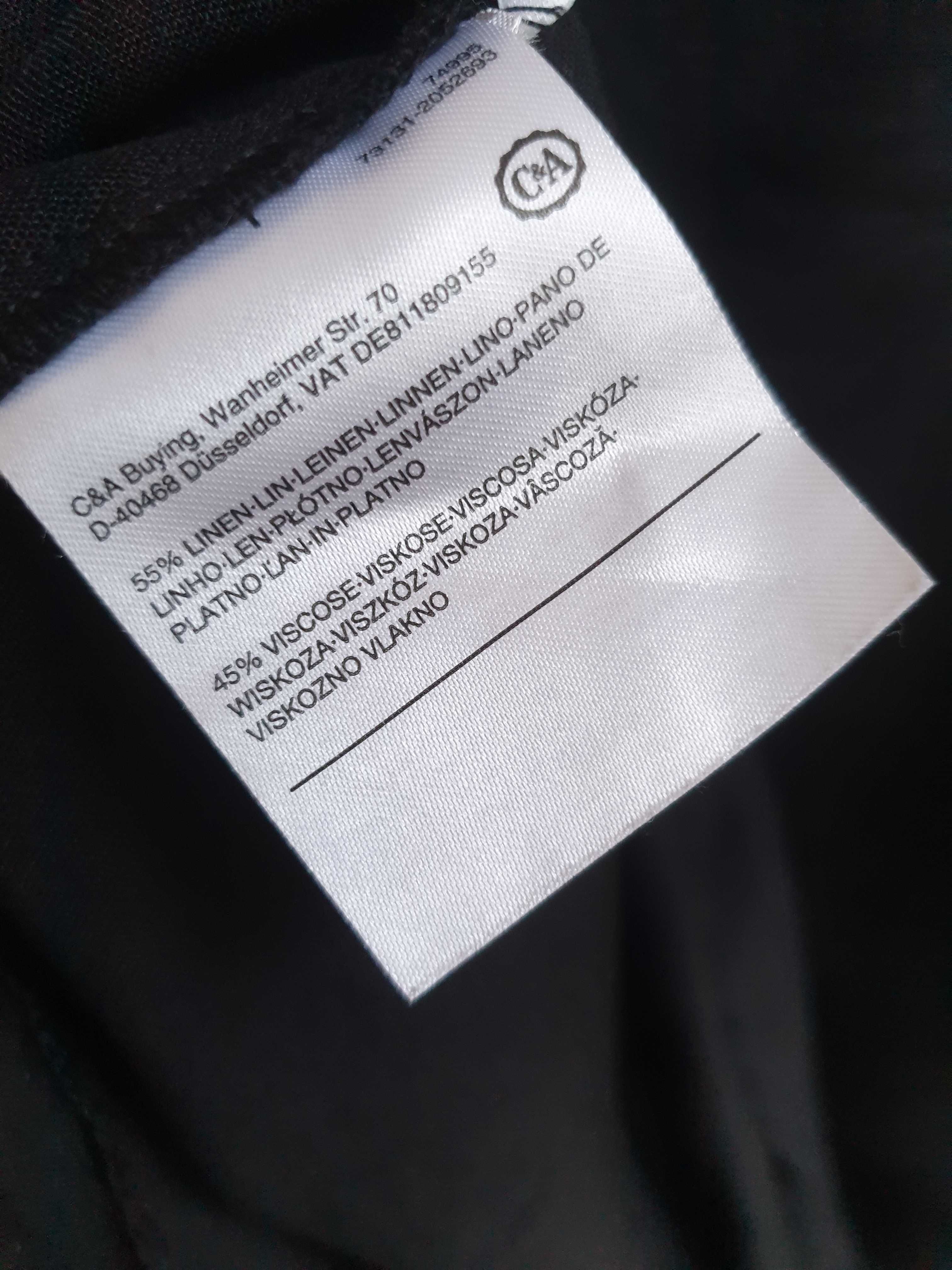 Czarna lniana spódnica na gumce zapinana na guziki 50 52 C&A