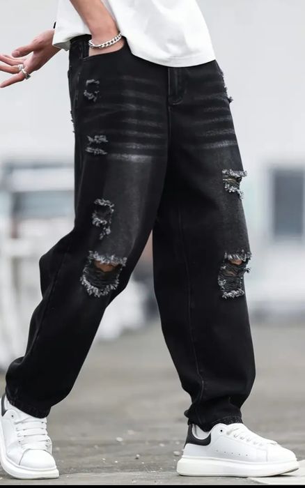 Джинси широкі підліткові,чоловічі рвані баггі, скейтери