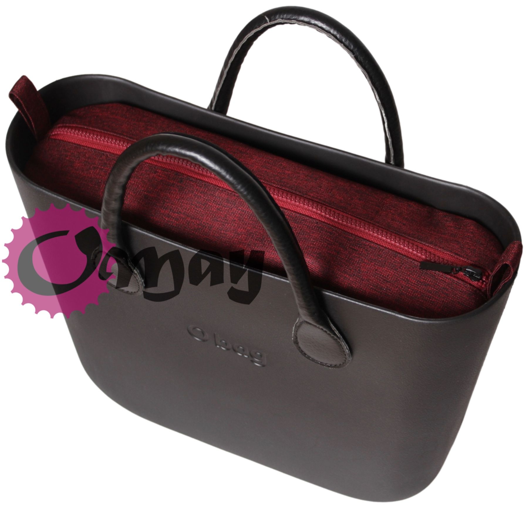 Czarny organizer do OBAG STANDARD len czerwony splot 2 kieszenie OMAY