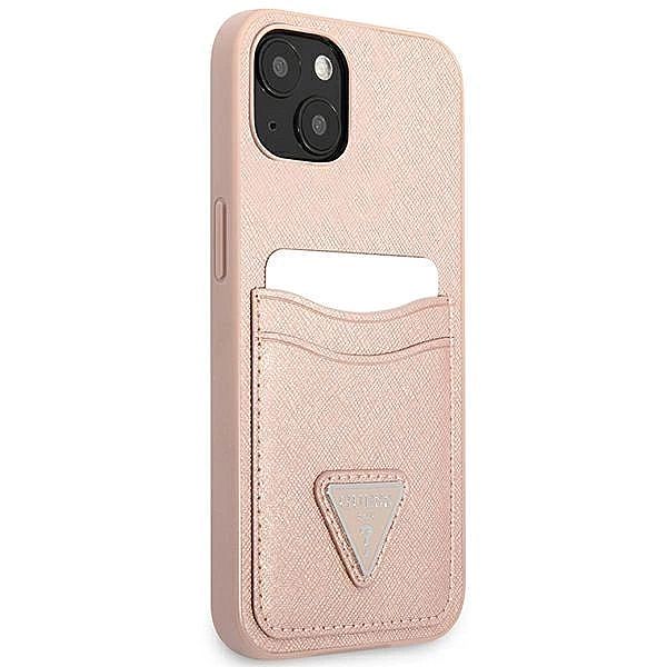 Etui Guess Saffiano Triangle Logo Cardslot na iPhone 13 mini - różowe