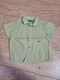 Koszula z krótkim rękawem w kratkę biało-zieloną - 80
