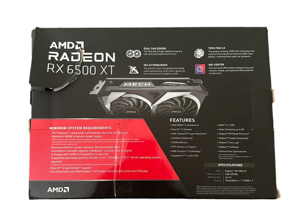 Видеокарта MSI Radeon RX 6500 XT MECH 2X 4G OC