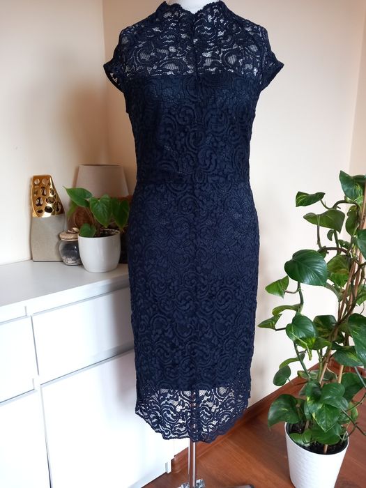 granatowa koronkowa midi sukienka roz.42