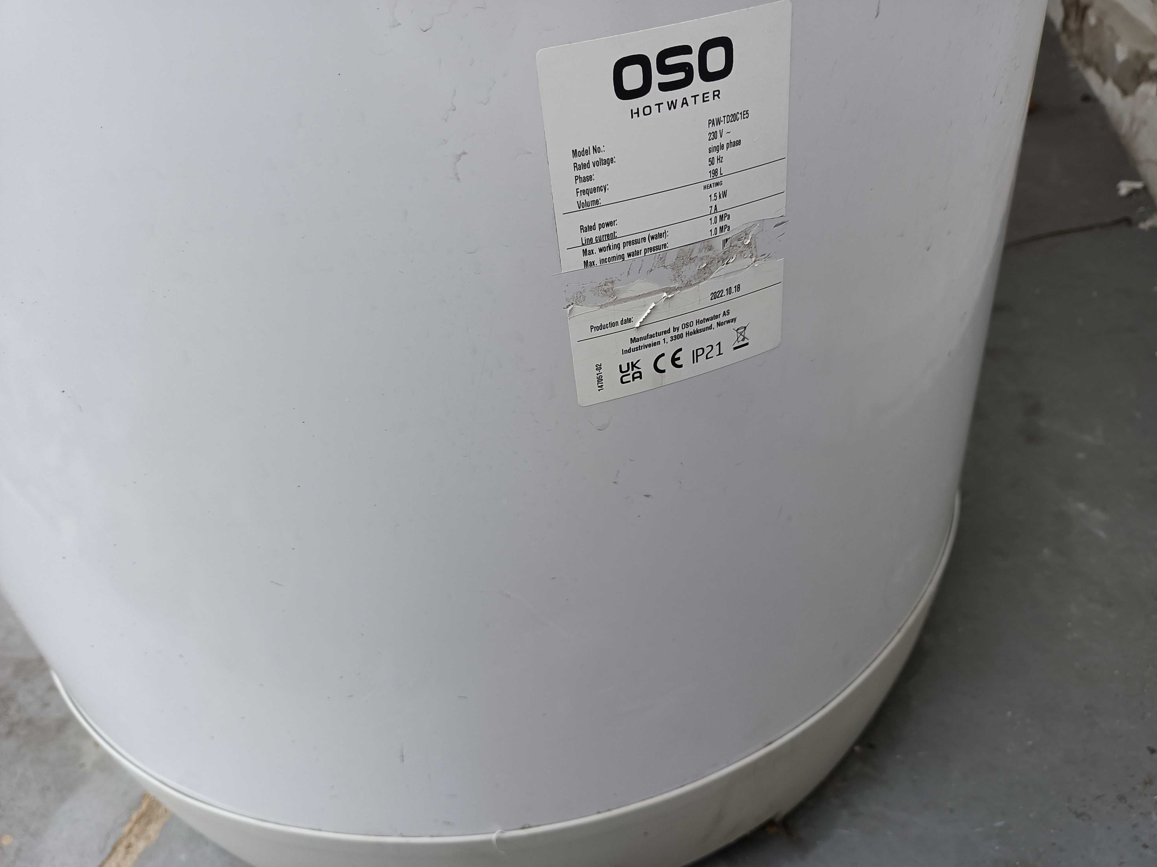 Zbiornik CWU Bojler nierdzewny 192L 200L OSO z wężownicą Grzałka