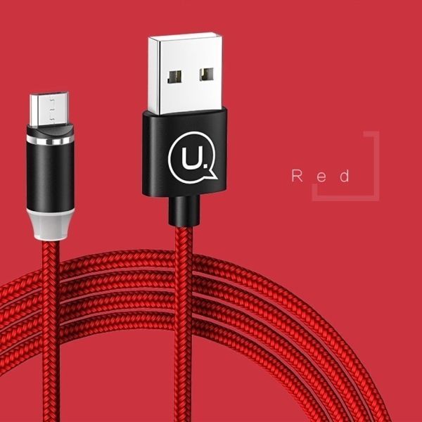 Usams Kabel Magnetyczny Micro USB 1M 2.1A Pleciony - Czerwony