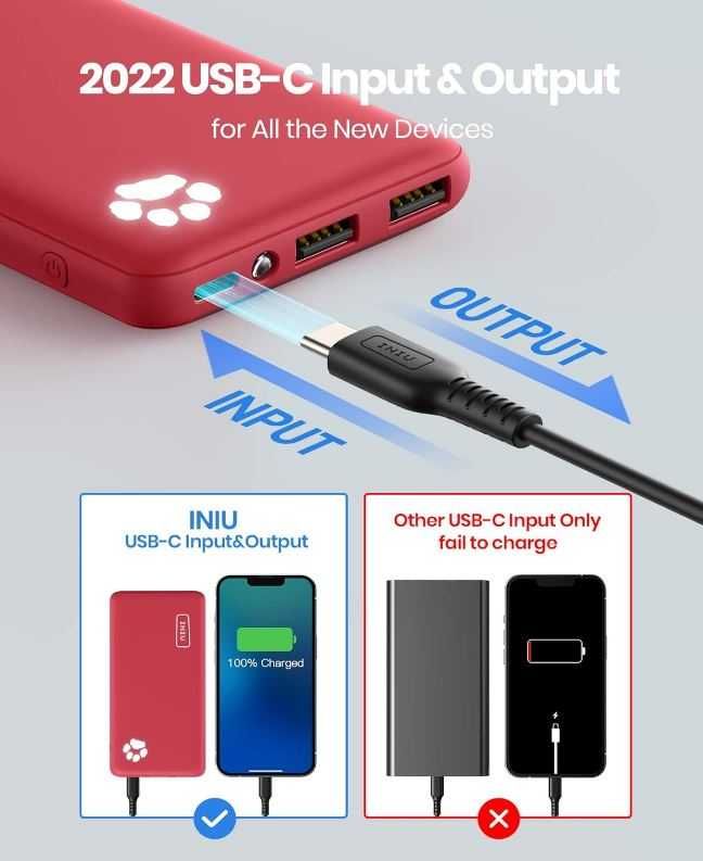 Dois Powerbank INIU BI-B41, 10000 mAh, Fast Charge, USB-C in/out