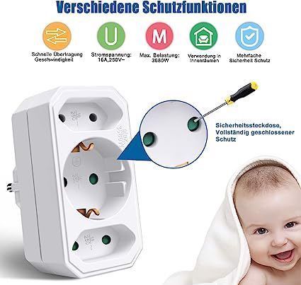 płaski adapter na 3 wtyczki 3500w 16a biały 2szt.