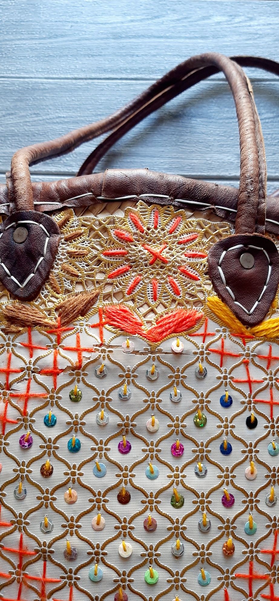 Torba pleciona tkana ręcznie etniczna koszyk hippie boho słomiany