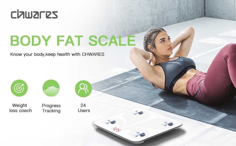 Waga łazienkowa CHWARES FG260RB aplikacja FITDAYS smart BMI Bluetooth