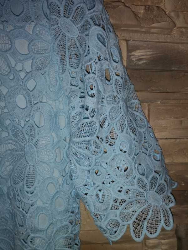Elegancka, błękitna koronkowa bluzka, r. M L XL