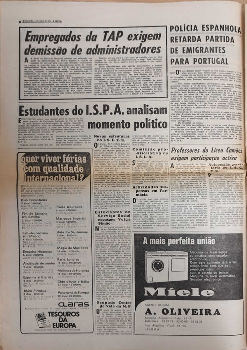 Jornal "A Capital" de 3 maio 1974- após a revolução