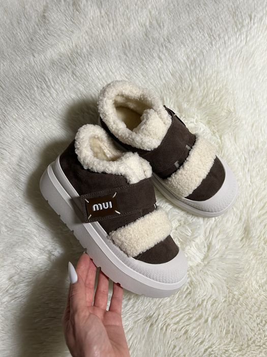 Кеди зимові трендові на хутрі. Черевики коричневі на хутрі