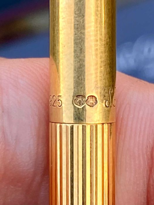 Caneta ST Dupont Esferográfica Em Prata Sólida 925 Banhada a Ouro