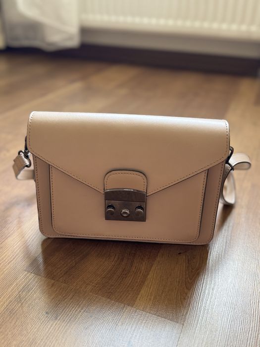 Шкіряна сумка, клатч, crossbody, бежева