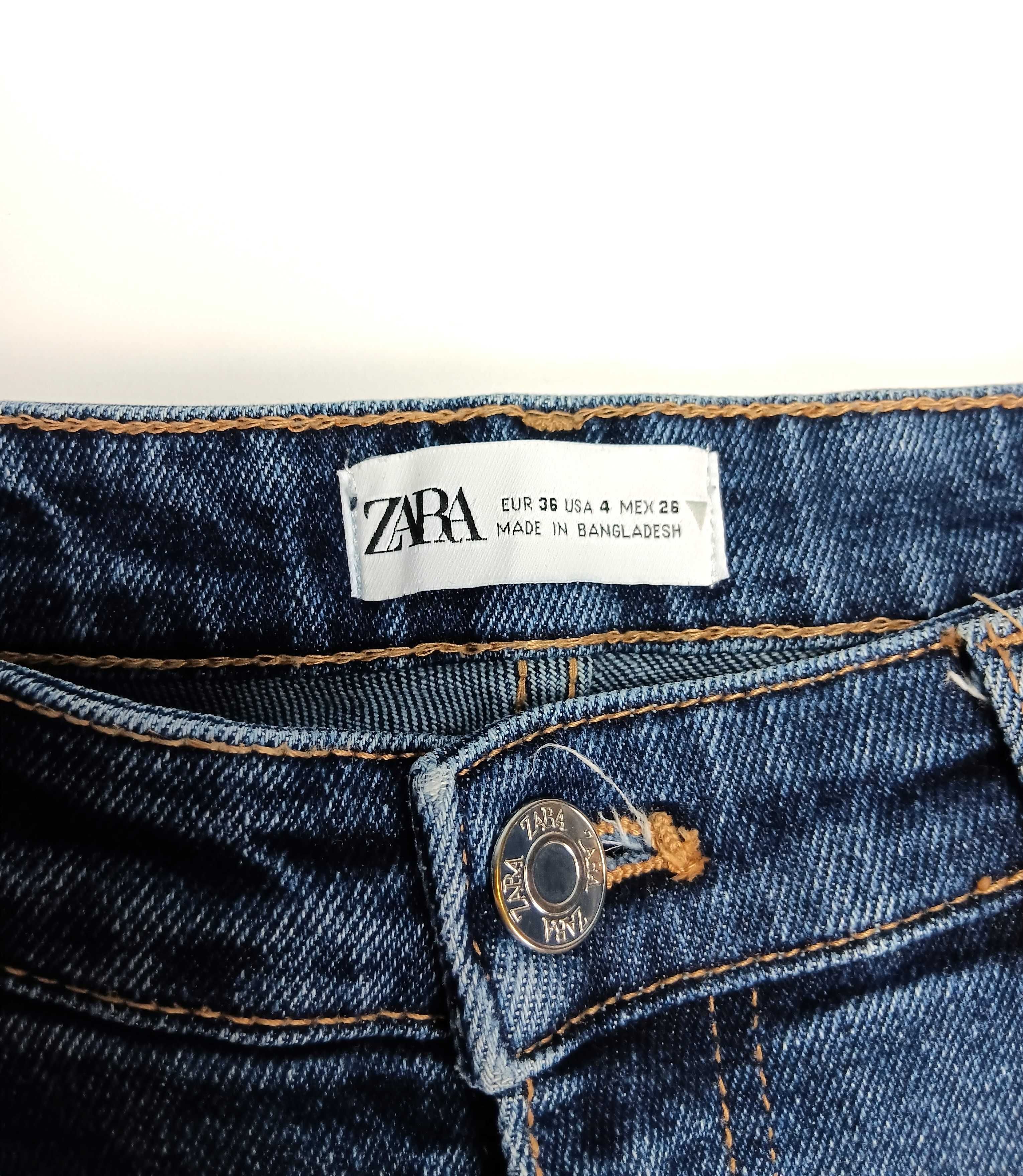 Granatowe spodnie jeansowe damskie rurki wysoki stan Zara S/36
