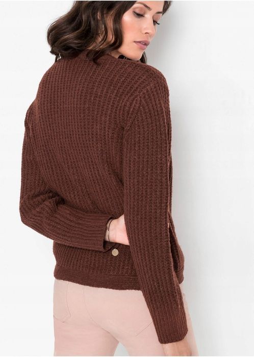 Bonprix ciepły brązowy sweter wiązany długi rękaw 40-42