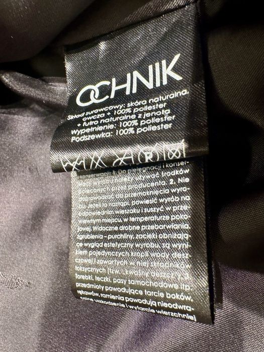 Płaszcz szary OCHNIK, skórzany ocieplany rozmiar M