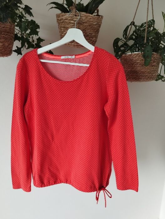 Damska bawełniana bluza, wzorek, koralowa, ściągacz r.36 S Cecil