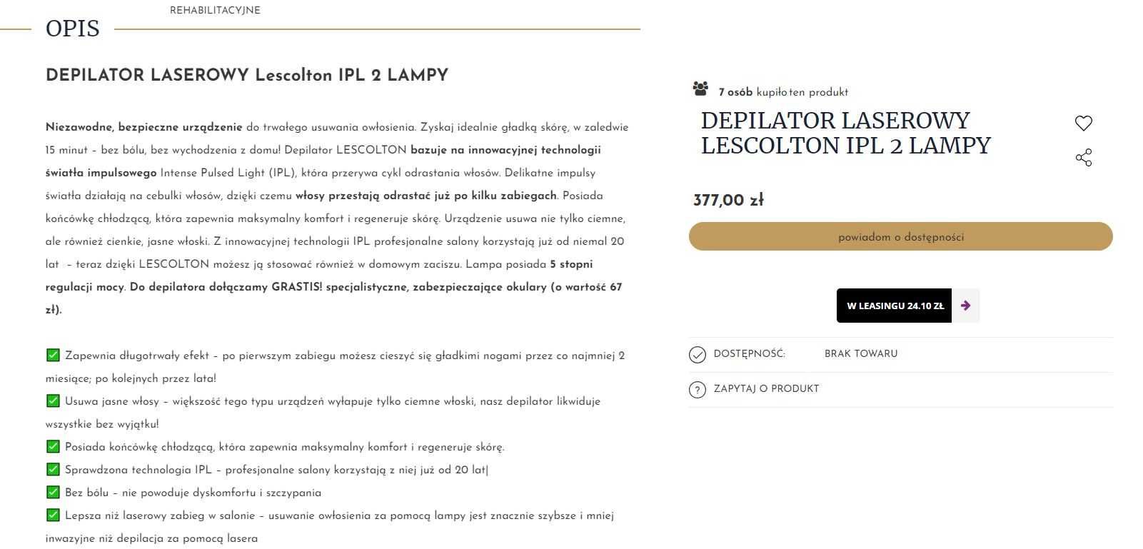 Depilator Laserowy LESCOLTON IPL 2 Lampy