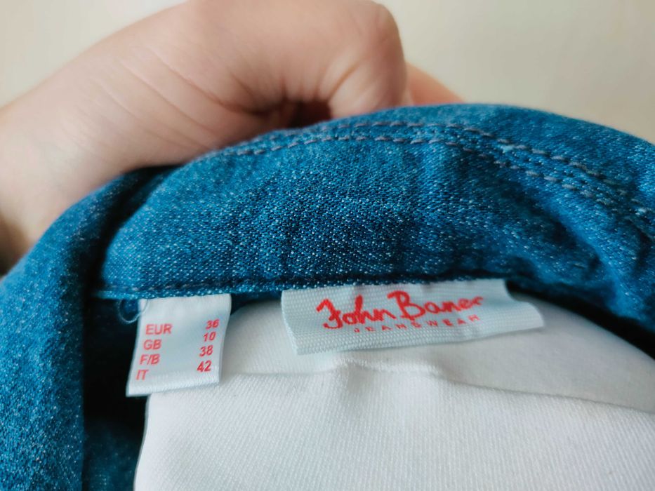 John Baner NOWA niebieska sukienka jeansowa 40 L ołówkowa długi rękaw