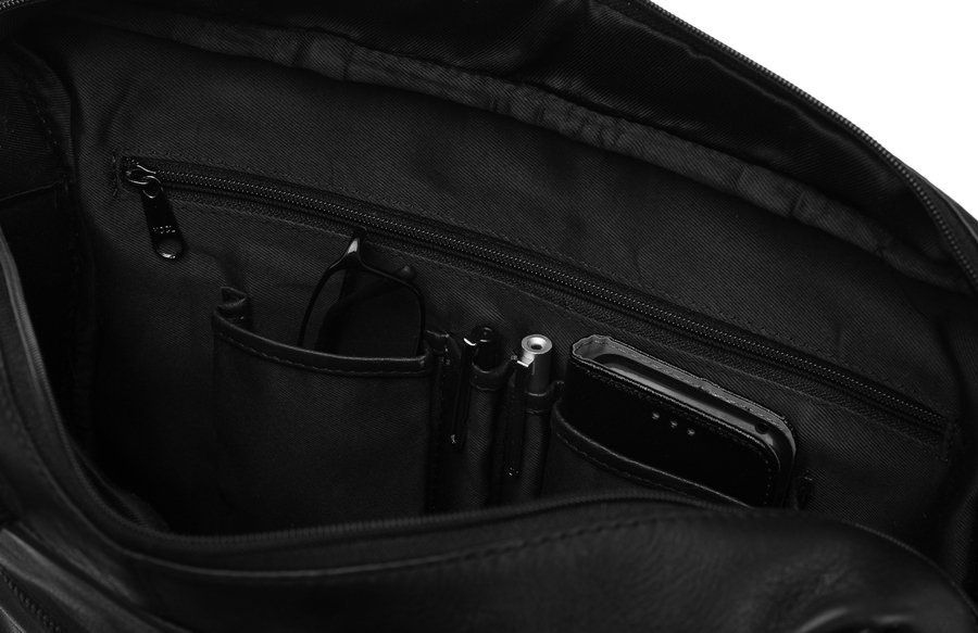 rozbudowana torba na laptopa unisex ze skóry naturalnej