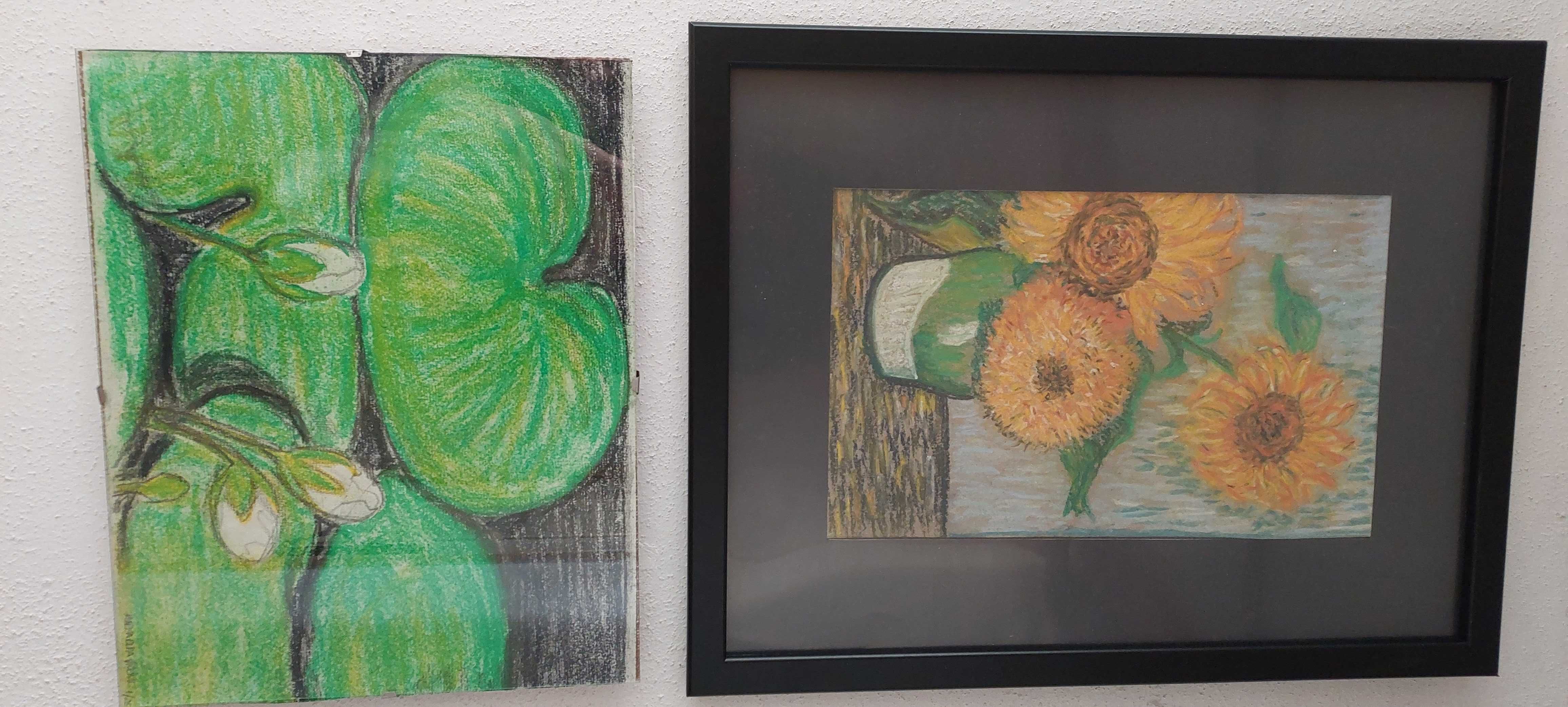 Dois quadros,pintura a pastel sobre cartão