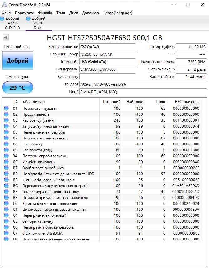 Жорсткий диск для ноутбука Hitachi 500GB