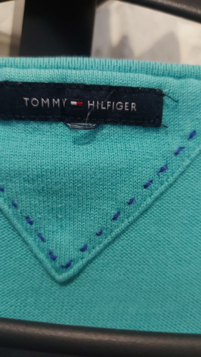 Sweterek długi w serek tunika Tommy Hilfiger L XL