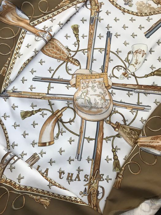 HERMES PARIS LA CHASSE A TIR винтажный шелковый платок