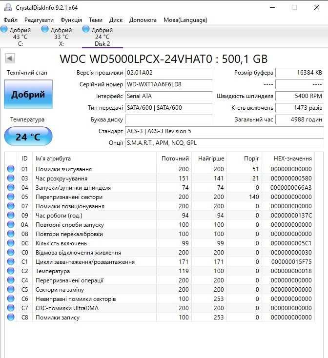 Продам жорсткі диски для ноутбука 2.5" 500Gb (WD5000LPCX)
