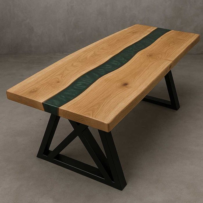 Dębowy drewniany blat z żywicą epoksydową river table 200 x 90 cm loft