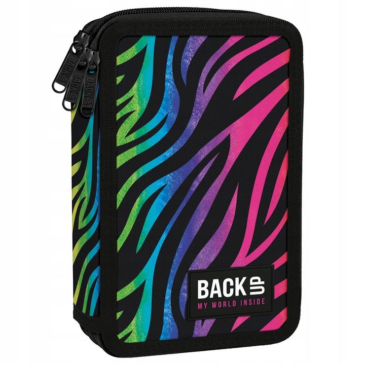 Piórnik Trzykomorowy Z Wyposażeniem Dziewczęcy Tęczowa Zebra Backup