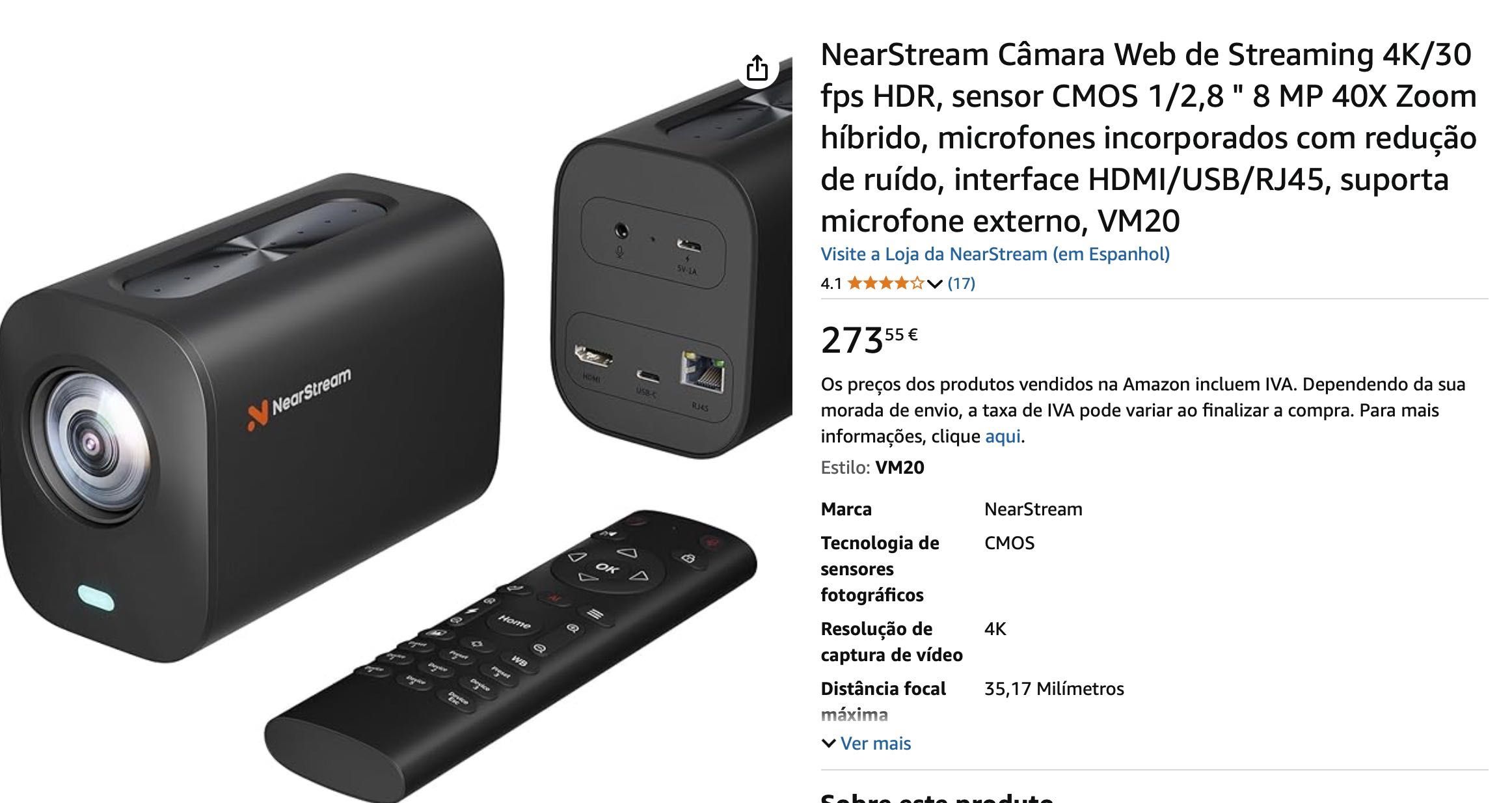 Câmera de Streaming com zoom óptico e controle remoto Nearstream VM20