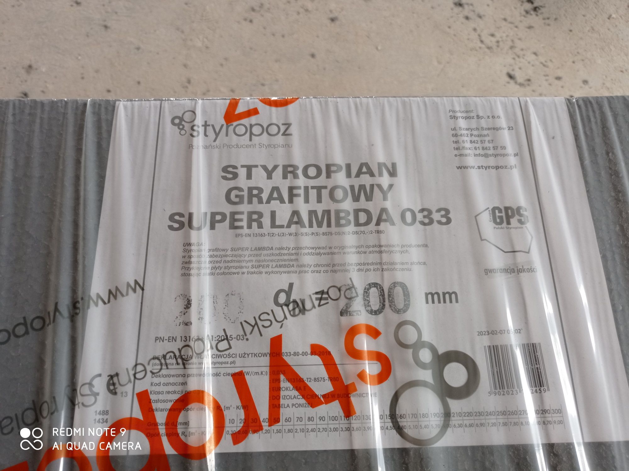 Styropian grafitowy super lambda 033 grubość 20cm