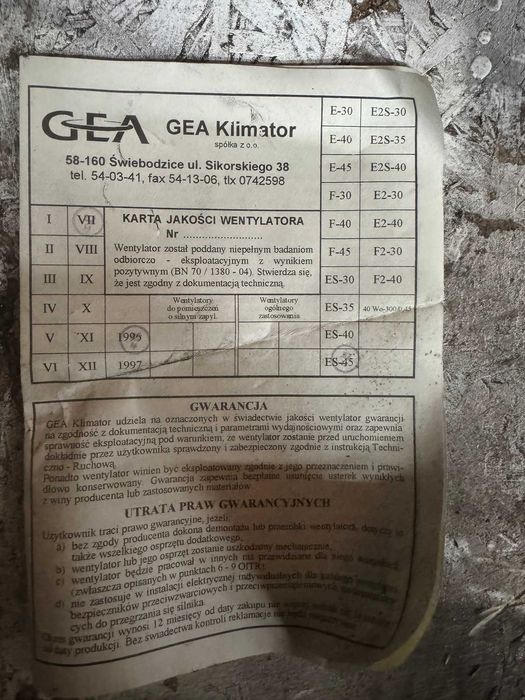 Wentylator śmigło i obudowa 380V Besel Brzeg - łopatki