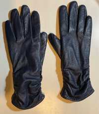 Kobaltowe rękawiczki dłuże damskie Skórzane rozmiar S