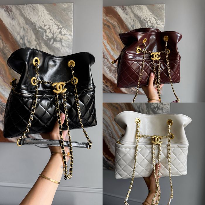Сумка Chanel Drawstring Tote Bag шкіра | чорна, бургунді, біла