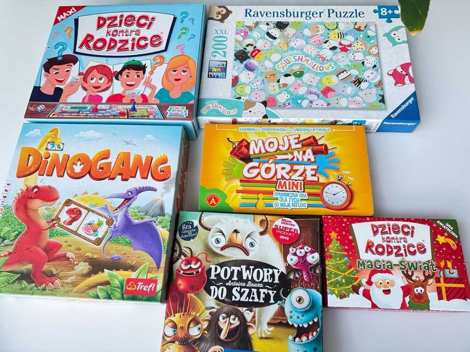 Zestaw 6 gier puzzle potwory do szafy, dzieci kontra rodzice dinogang