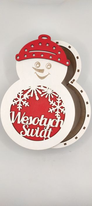 Drewniane pudełko w kształcie Bałwanka " Wesołych Świąt"