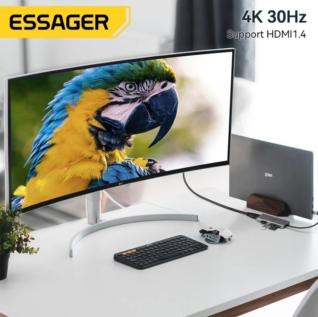 Адаптер USB HUB Type-C - HDMI + кардрідер Essager 3 in 1 / 5 in 1