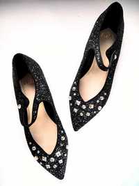 NOWE, Eleganckie, czarne baleriny Faith, buty z kryształkami 40