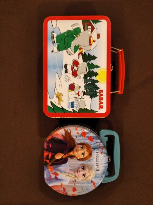 Babar e Frozen: malas de mão / lancheiras infantis em lata