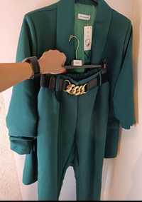 2xl garnitur damski żakiet spodnie marynarka zielony