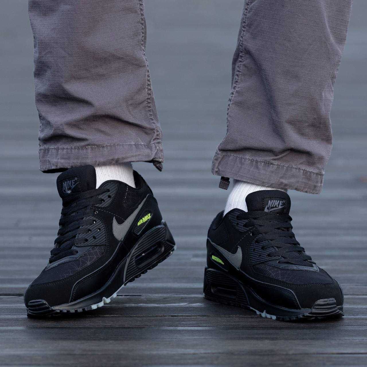 Nike Air Max 90 Black\Grey\Green кроссовки мужские найк аир макс