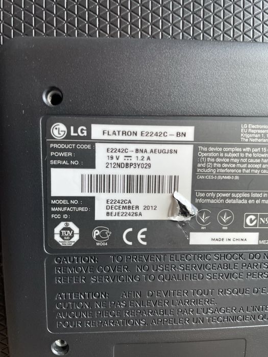 Монітор LG Flatron E2242C- 21,5ʼ - б/в