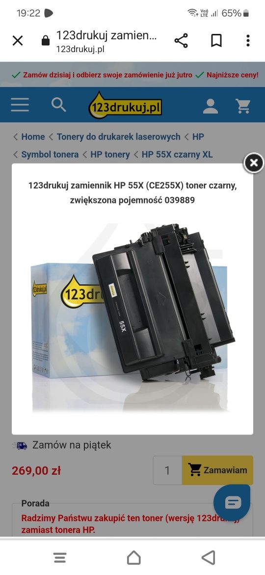 Toner 55X 724 większa pojemność czarny