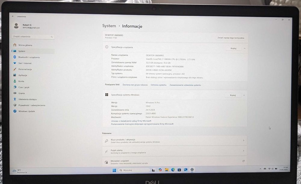 DELL PRECISION 7750 i7-10850H 32/500NVMe FHD RTX 5000 16GB