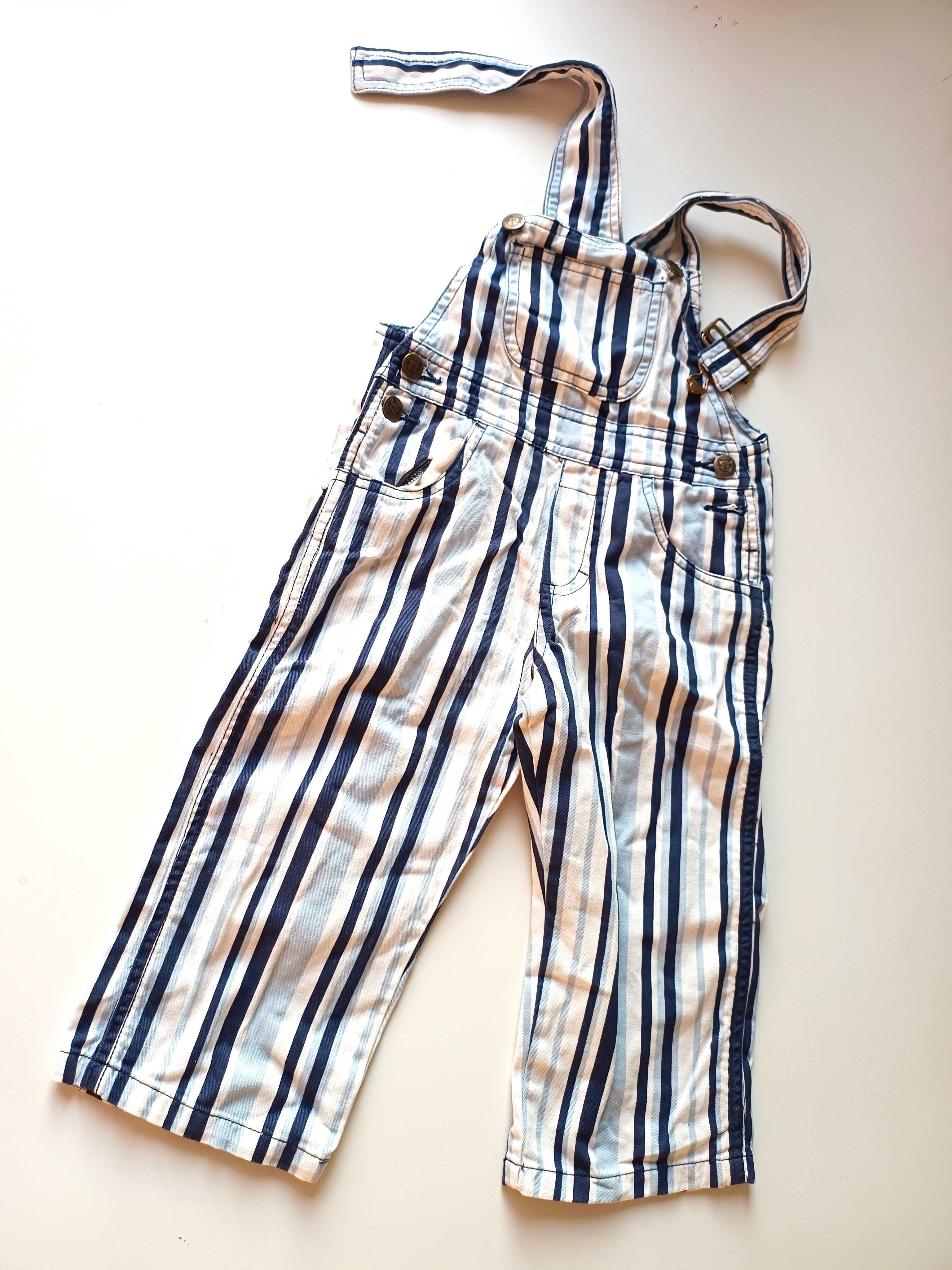 białe chlopięce spodnie ogrodniczki dla chlopczyka chlopca 86cm 12-18